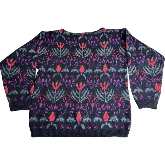 The Unbranded Brand Sweaters - Vintage 80s Pullover Sweater Size Medium Thistle Bateau Neck Design Zone Winter